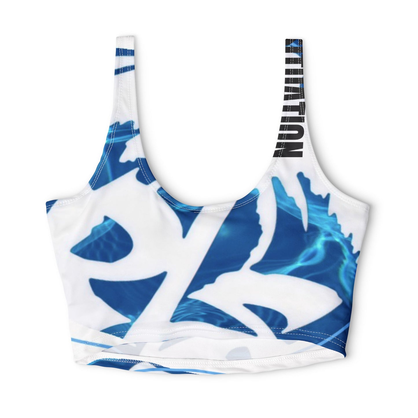 Blue Wave Floral Sports Bra — Chlorine-Resistant Athletic Crop Top