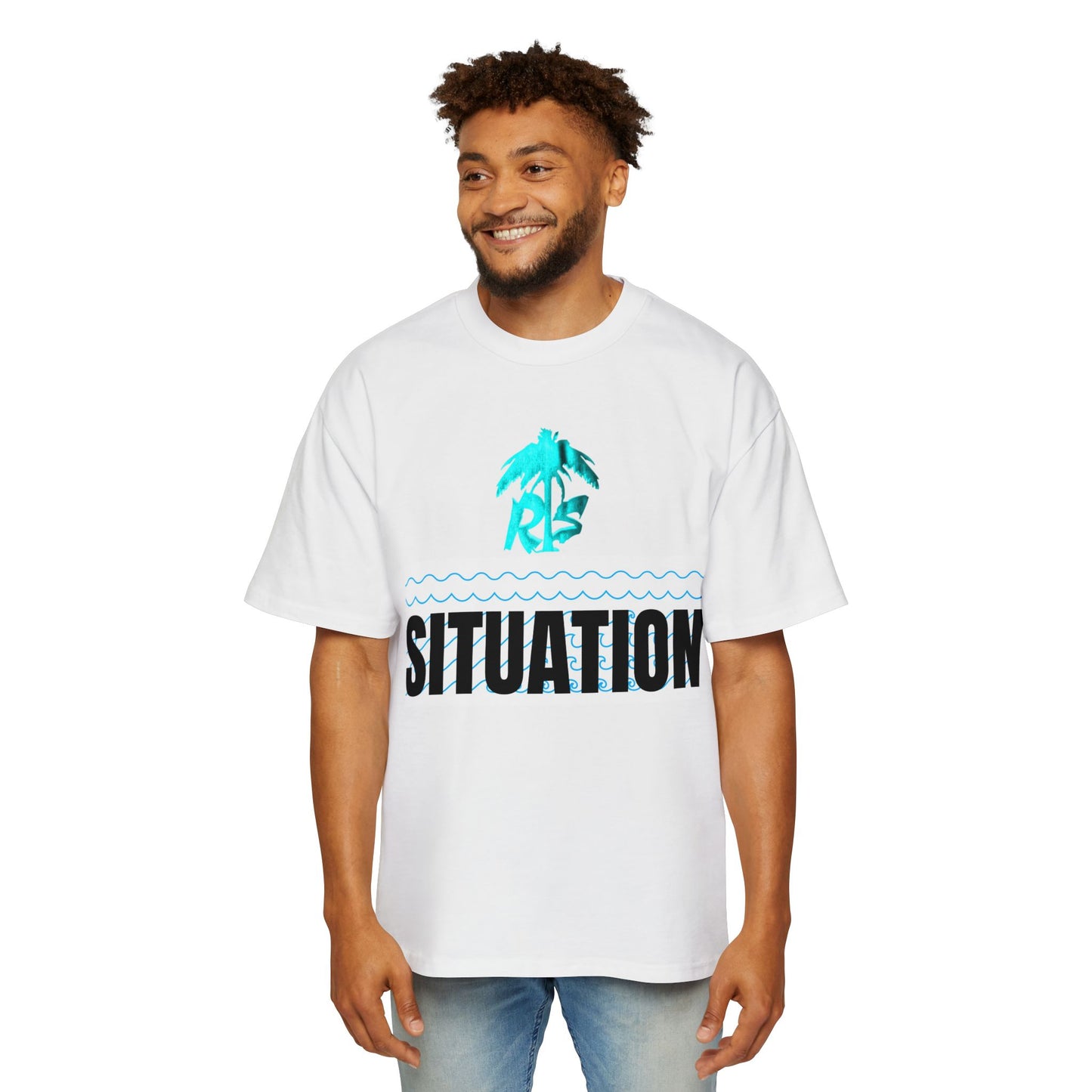 Situation Palm Tee — Men’s Oversized Beach Graphic T‑Shirt