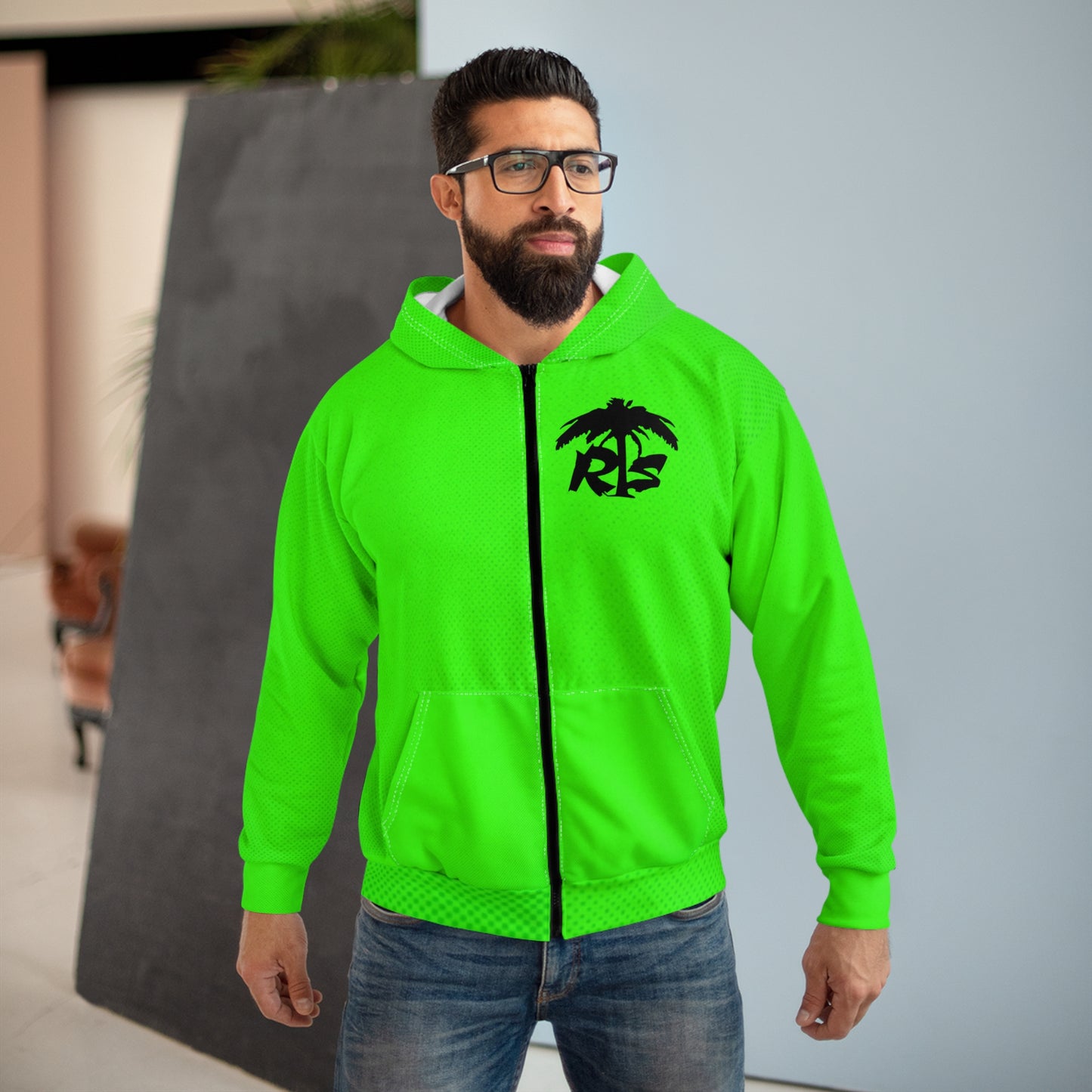 Neon Palm Zip Hoodie — RLS Graphic Zip-Up