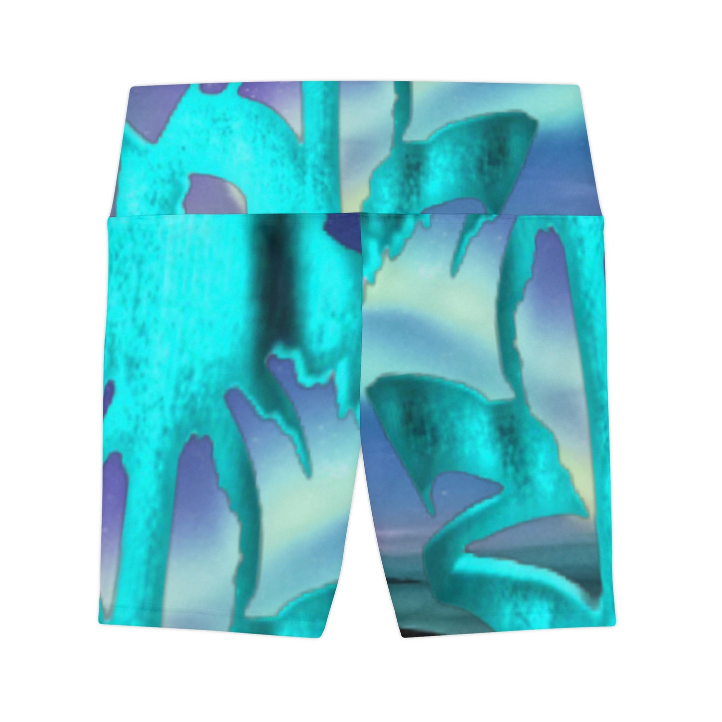 Women's Workout Shorts - Teal Ocean Abstract All-Over Print