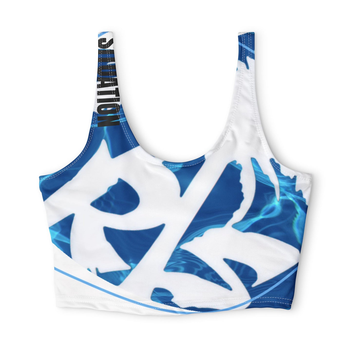 Blue Wave Floral Sports Bra — Chlorine-Resistant Athletic Crop Top