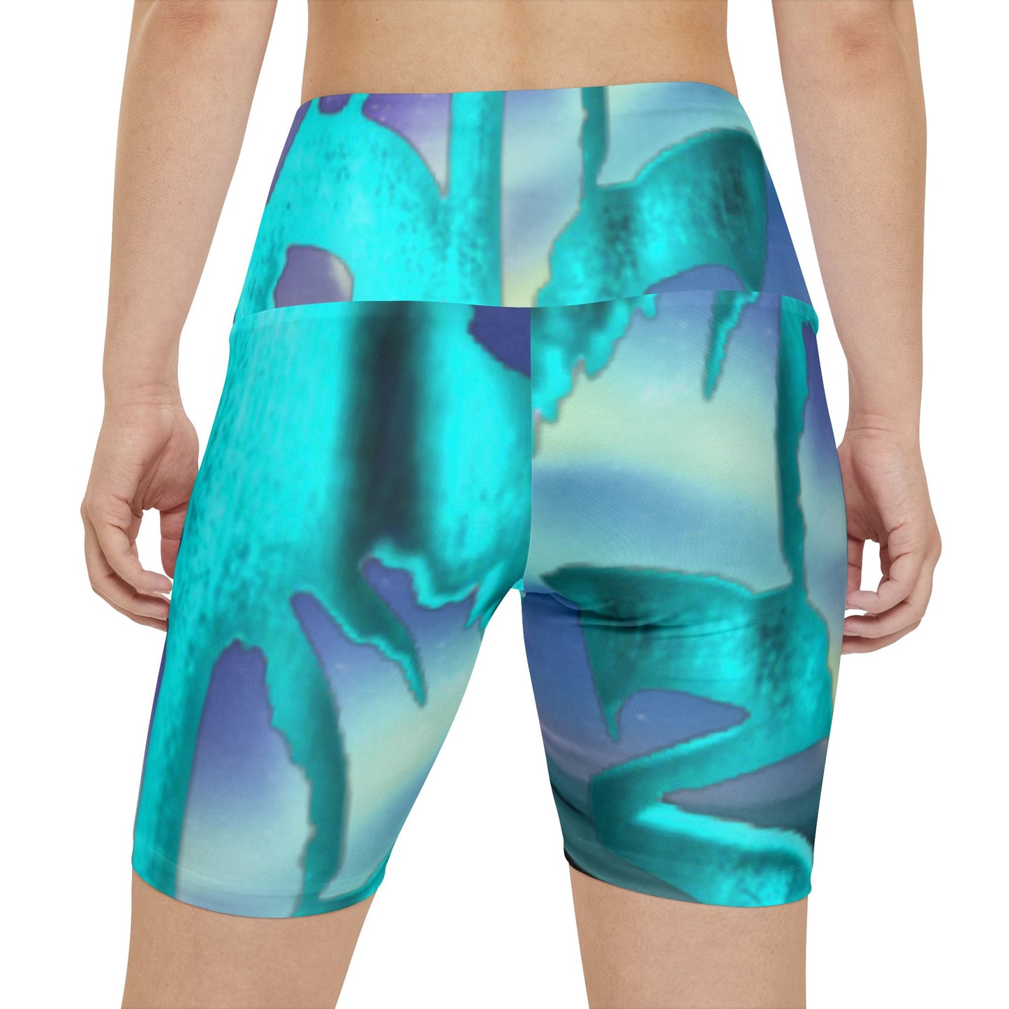 Women's Workout Shorts - Teal Ocean Abstract All-Over Print