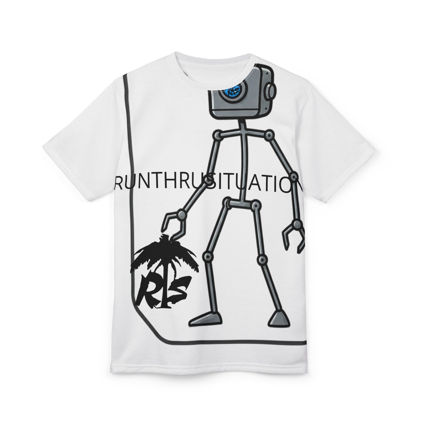 Robot Graphic Tee — 'Runthrustutation' All-Over Print