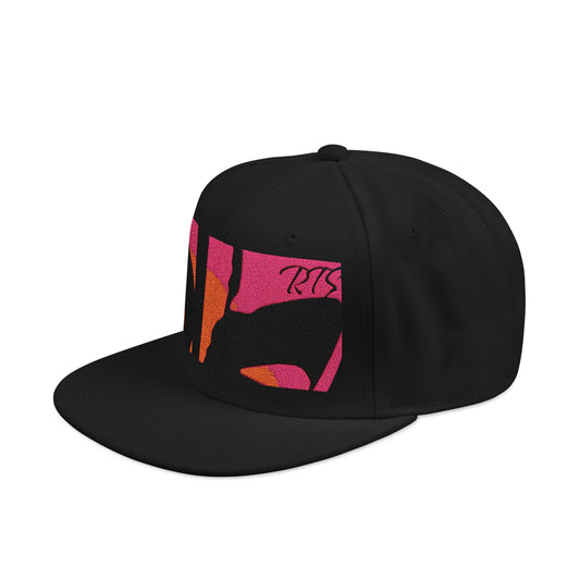 Embroidered Neon Abstract Snapback Hat — Bold Pink & Orange Streetwear Cap