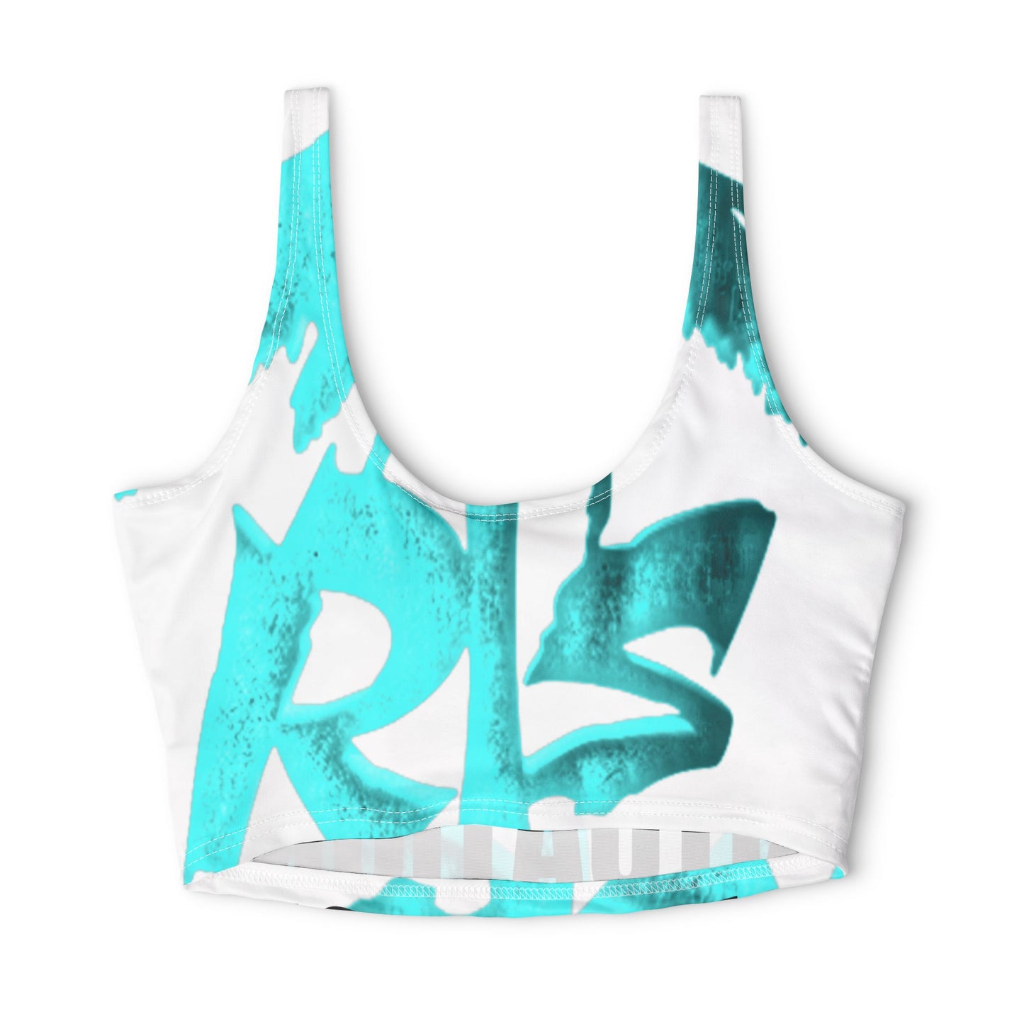 Turquoise Graffiti "SITUATION" Sports Bra — Trendy Crop Athletic Top