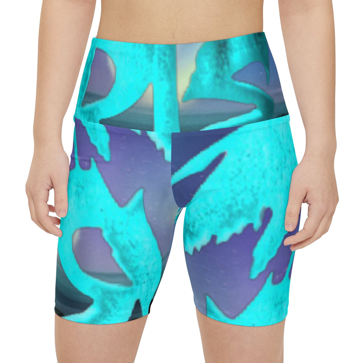 Women's Workout Shorts - Teal Ocean Abstract All-Over Print