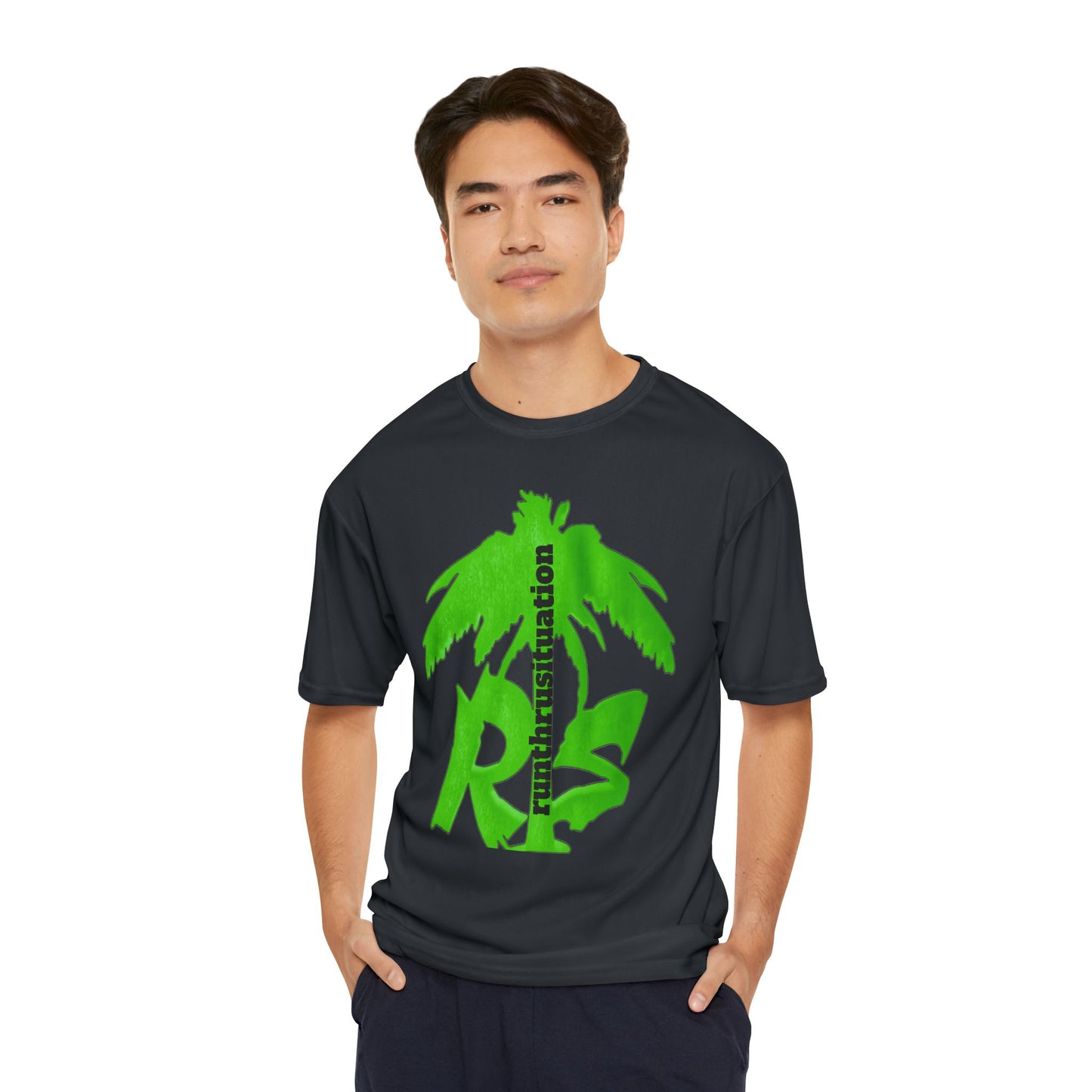 Men's Performance T-Shirt with Palm Tree Design - Fitness Shirt, Workout Tee, Casual Sportswear, Summer Apparel, Eco-Friendly Activewear