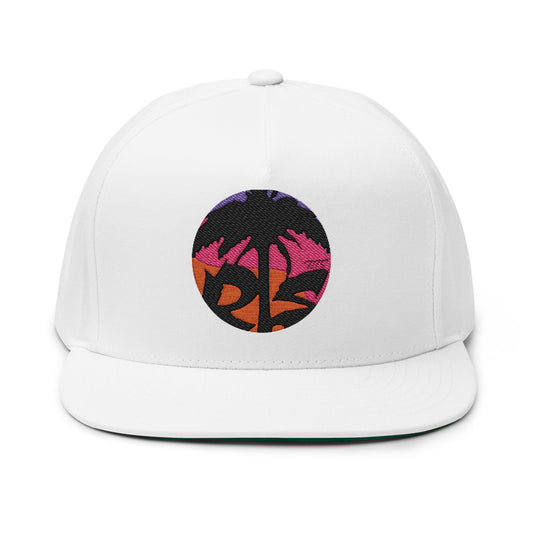 Flat Bill Cap — Embroidered Sunset Palm Circle Logo