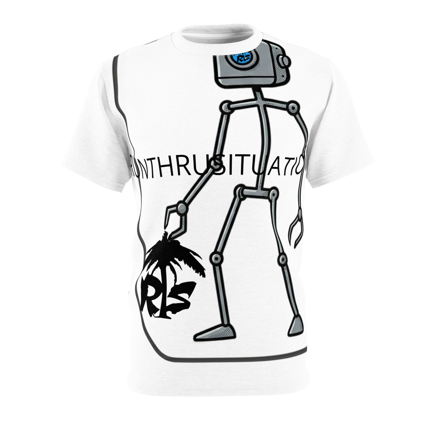 Robot Graphic Tee — 'Runthrustutation' All-Over Print