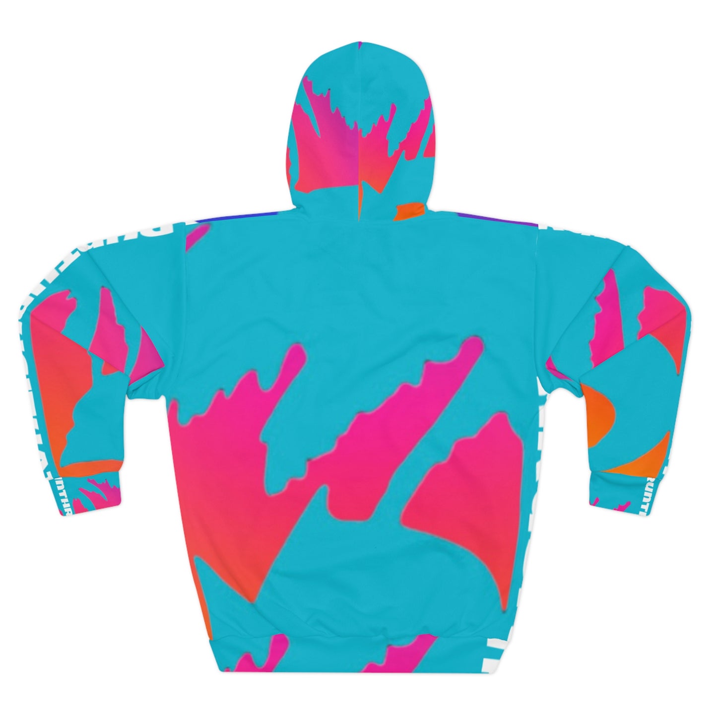 Abstract Neon Wave Hoodie — Bold Cyan Pink All-Over Print Pullover