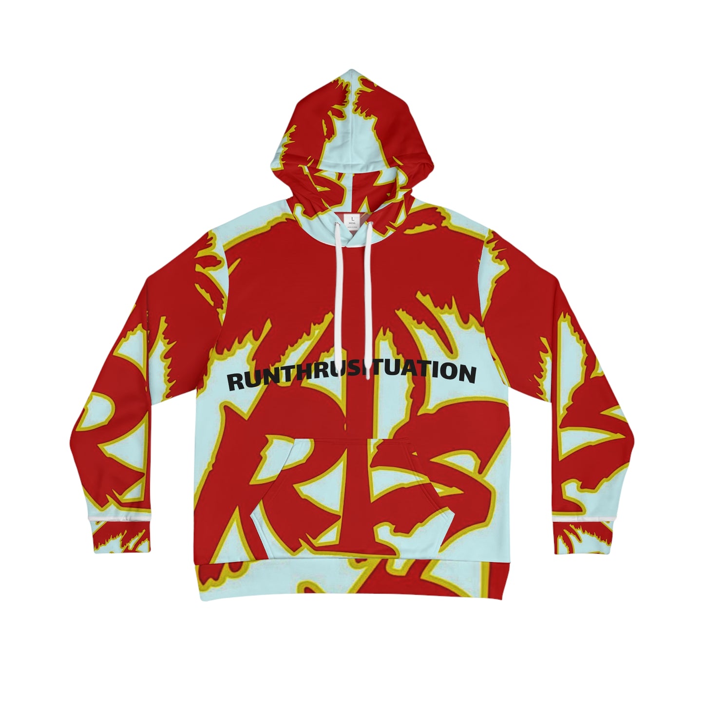 Bold Red Graffiti Hoodie – "Run Thrust Vutation" All-Over Print