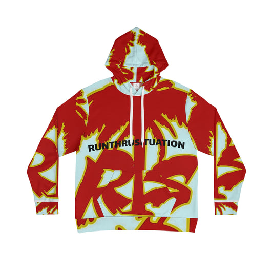 Bold Red Graffiti Hoodie – "Run Thrust Vutation" All-Over Print